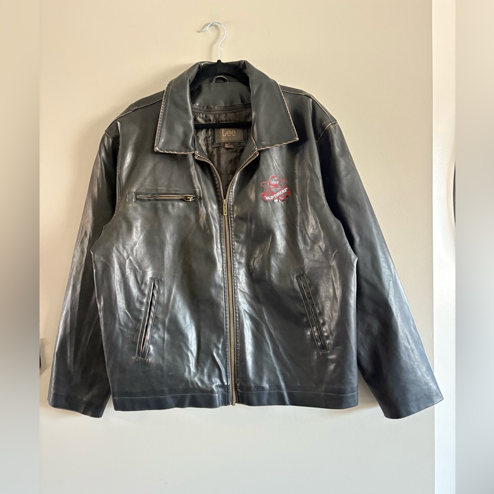 Vintage Lee Black Varsity Leather Jacket for Men